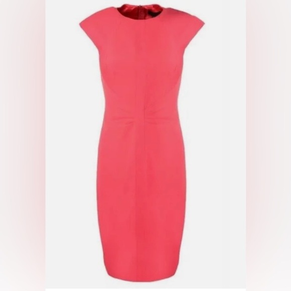 Ted Baker Dress Bright Coral Ruched Calf Length Dress in Size 4 US 10 - Picture 5 of 5